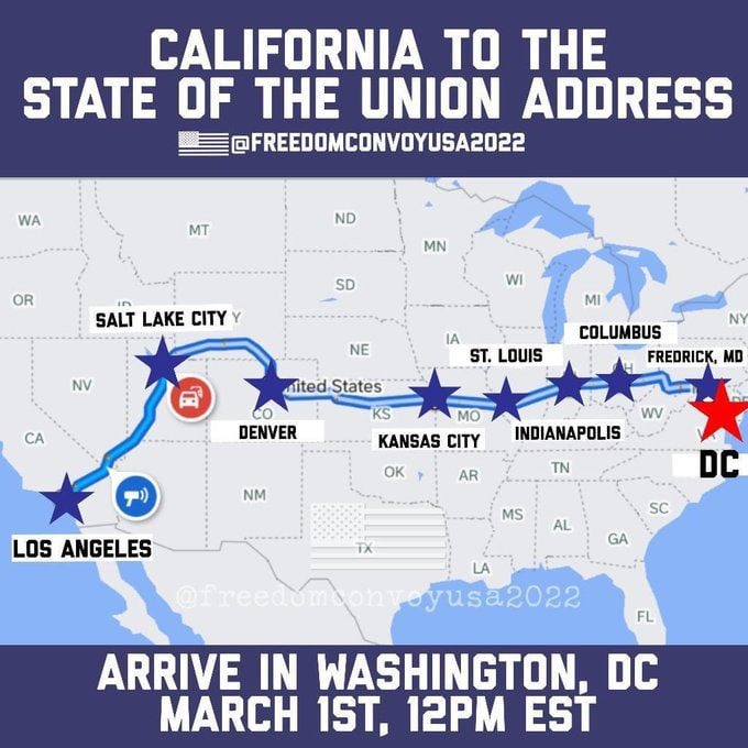JAN 6th REDUX The stars are were FBI will have tracking systems set up and will wait for the convoy to reach DC before mass arrests start. Biden will sign executive order to remove all rights of any protesters involved and label them enemy of the state. - meme
