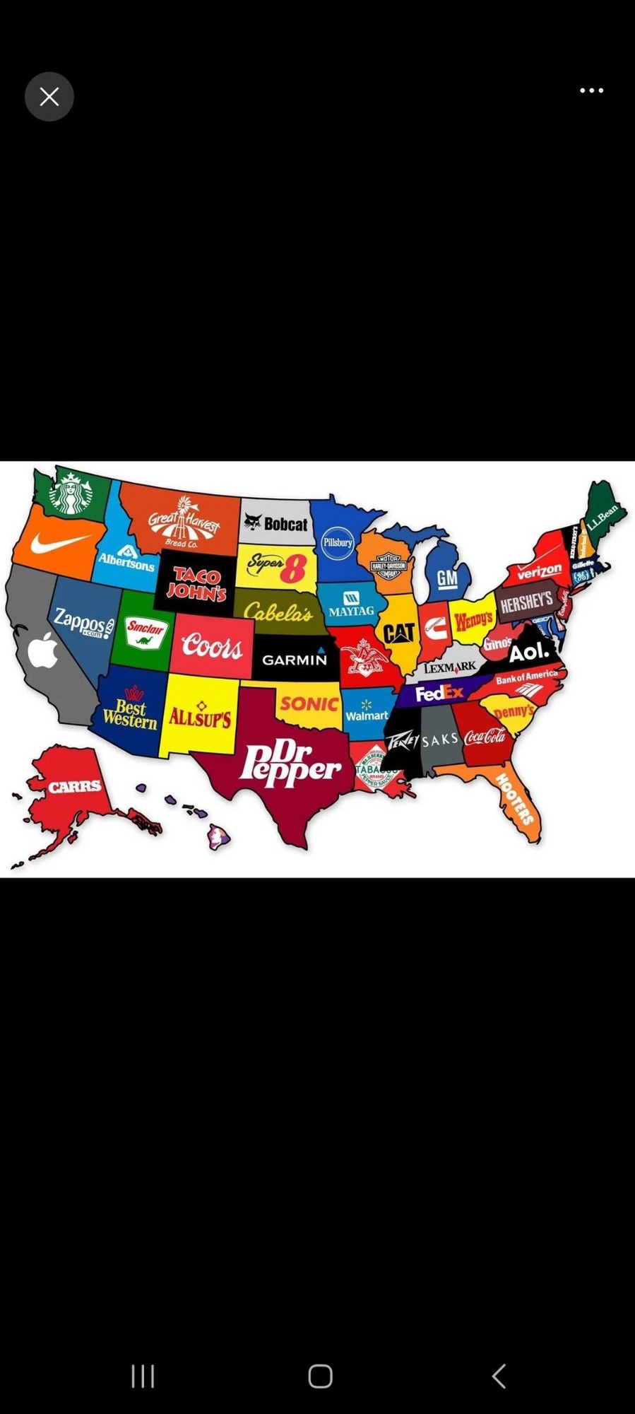 Un mapa de cultura para que sepáis marcas famosas de cada estado de Tiroteos Unidos - meme