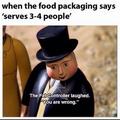 When ther food packaging says that it serves 3 or 4 people