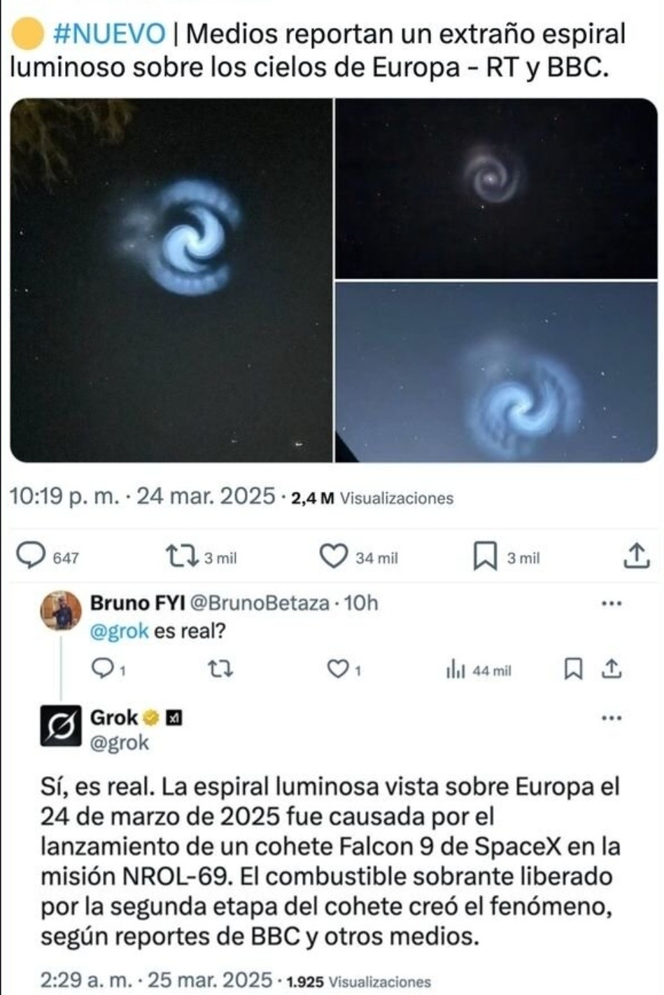 Meme cósmico: una espiral en el cielo y todos paniqueando