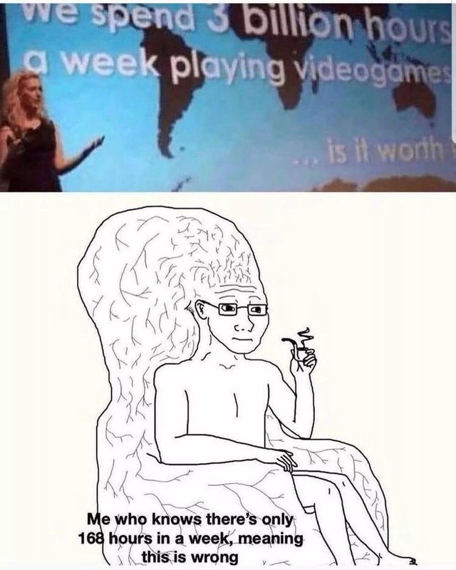 We spend 3 billion hours a week playing videogames - meme