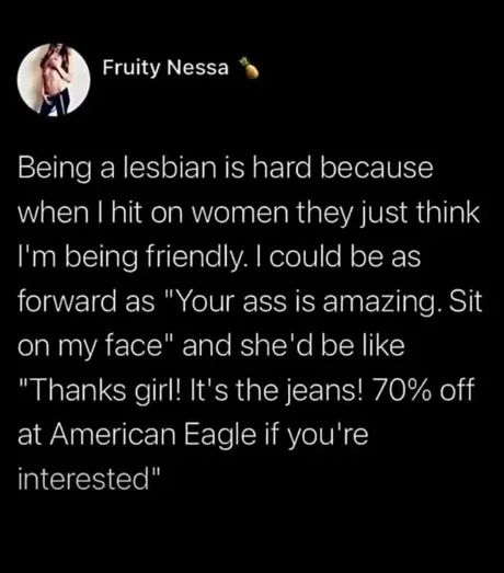 Being a lesbian is hard when compliments get lost in translation - meme