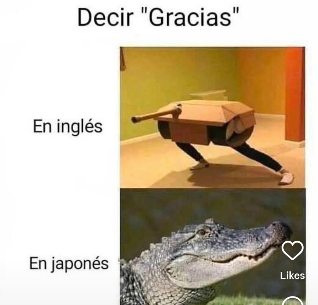 Decir 'gracias' en inglés vs en japonés vs en likes - meme