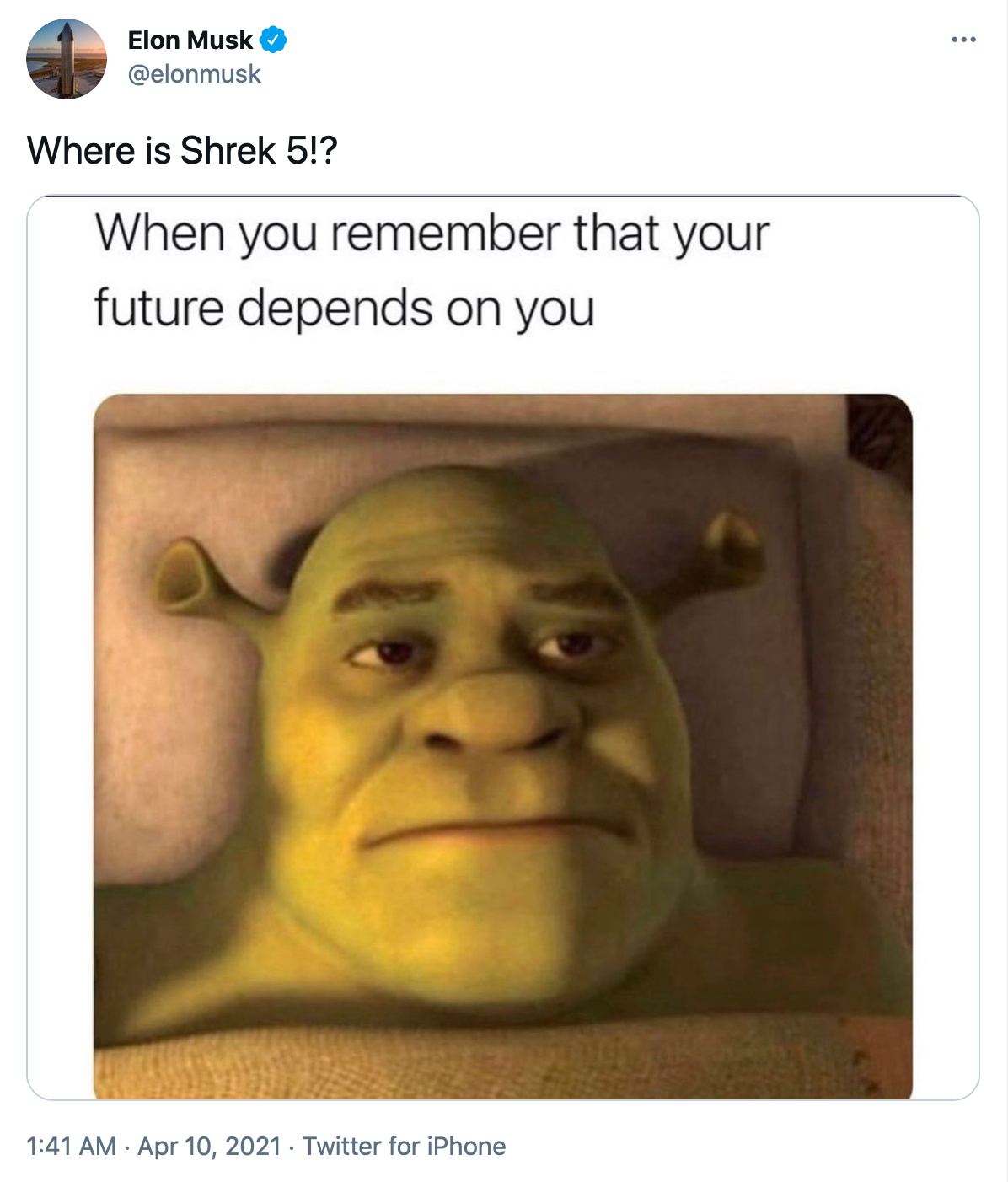 Elon Musk quiere que salga Shrek 5 aparte de dominar el mundo - meme