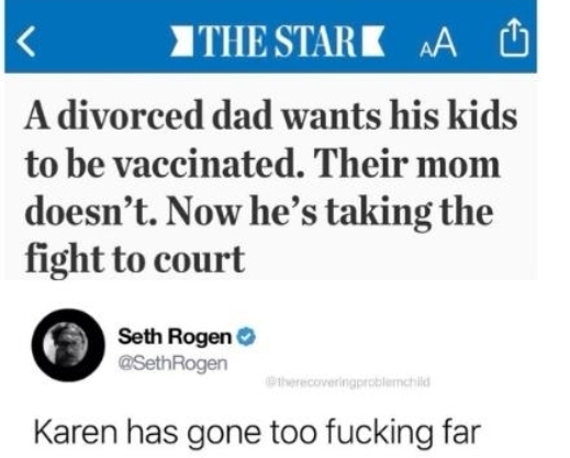 A divorced dad wants his kids to be vaccinated but their mom doesn't. - meme