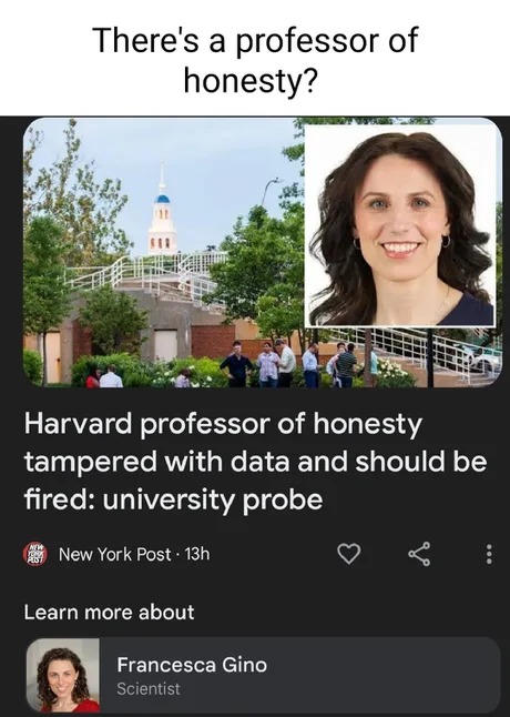 Professor of honesty at Harvard - meme