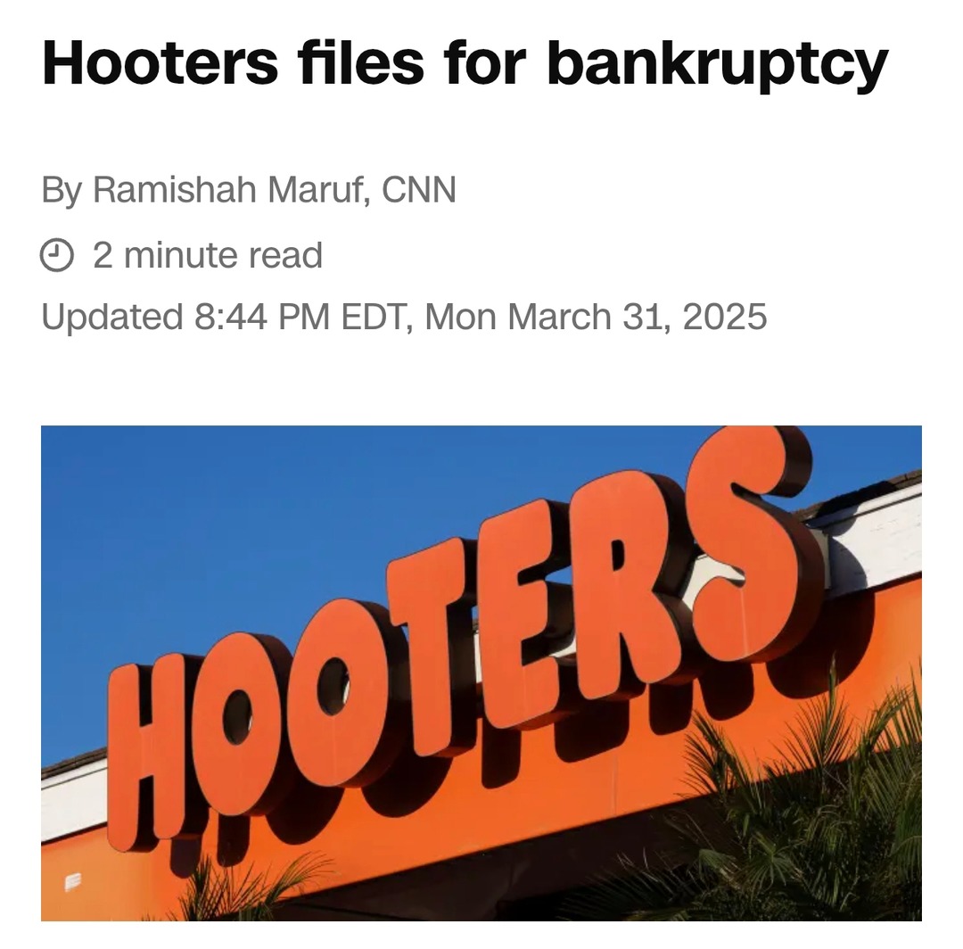 Hooters bankruptcy marks the end of an era of wings and weird energy - meme