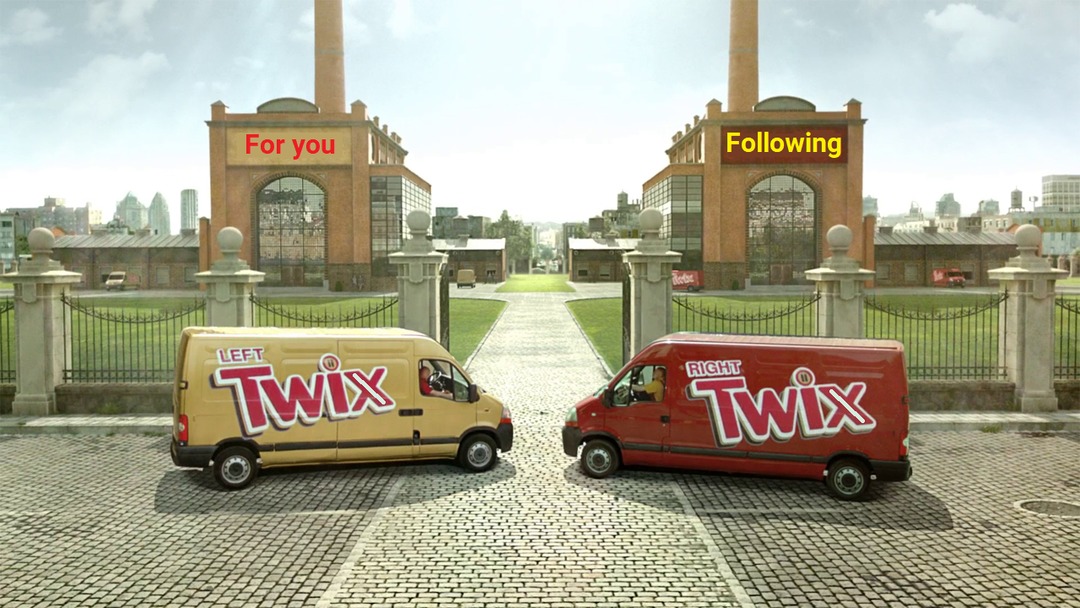 Twitter + X = TwiX - The left tab "For you", the right tab "Following" - meme