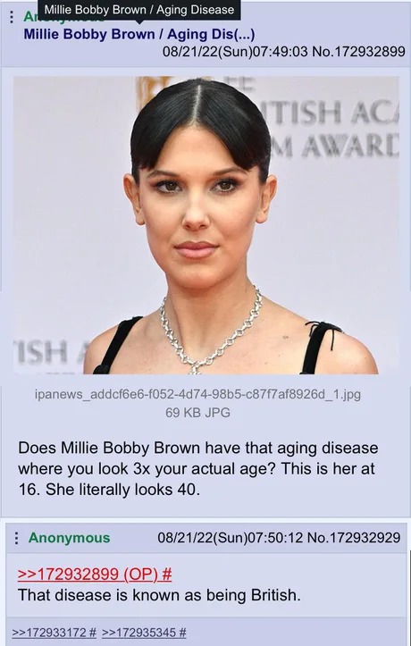 Millie Bobby Brown has an aging disease - meme