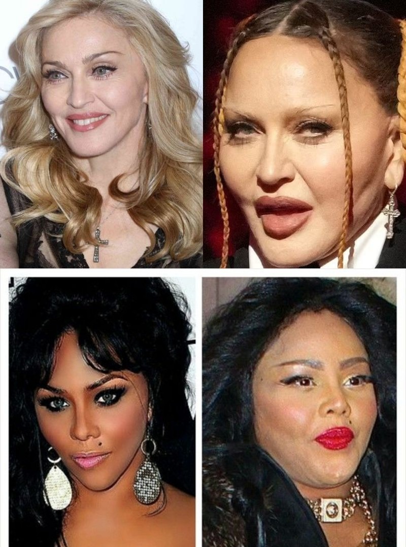 Madonna & Lil Kim must share the same plastic surgeon - who the hell thinks this is an improvement? - meme