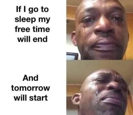 Sleeping ends my free time and I won’t stand for it - meme