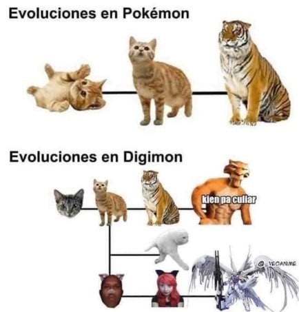 Evoluciones de Pokemon y digimon - meme