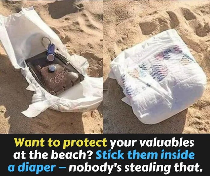 "Valuables" at the beach - meme