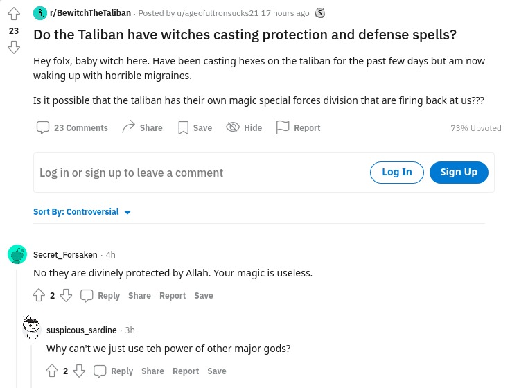 Witches fighting the Taliban, honk honk - meme