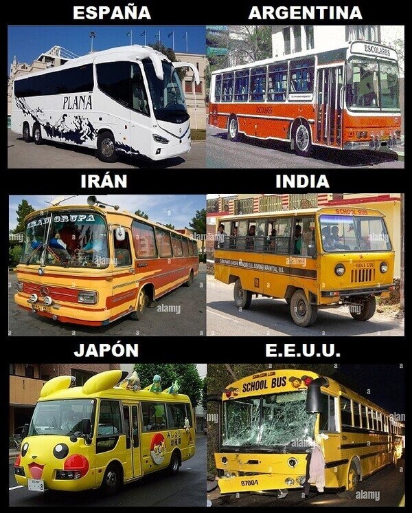 Autobuses de diferentes países - meme