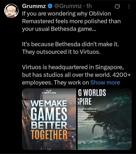 Oblivion Remastered feels good because it wasn’t made by Bethesda - meme