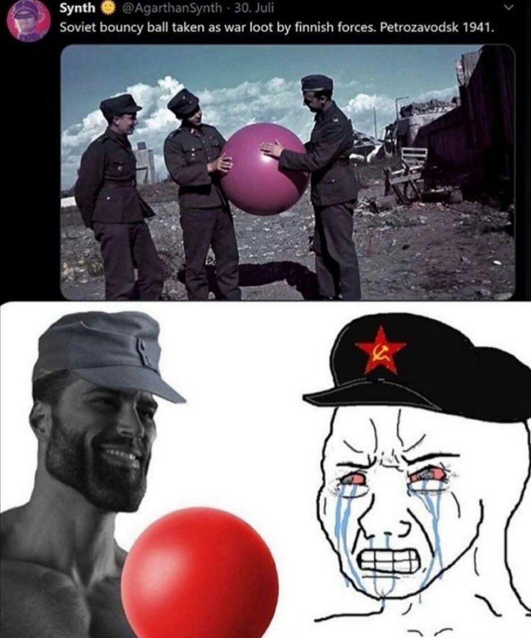 Bola saltitante soviética tomada como saque de guerra pelas forças finlândesas - meme