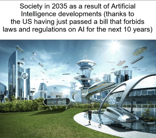2035 society when AI has no rules and all vibes - meme