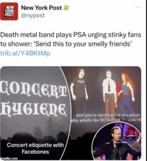 Death metal band urging stinky fnas to shower - meme