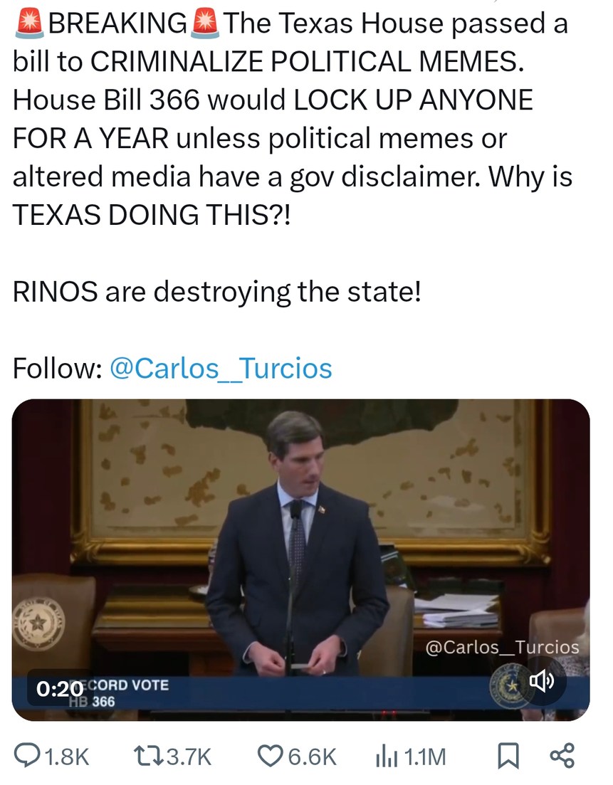 Texas said political memes = jail time now?