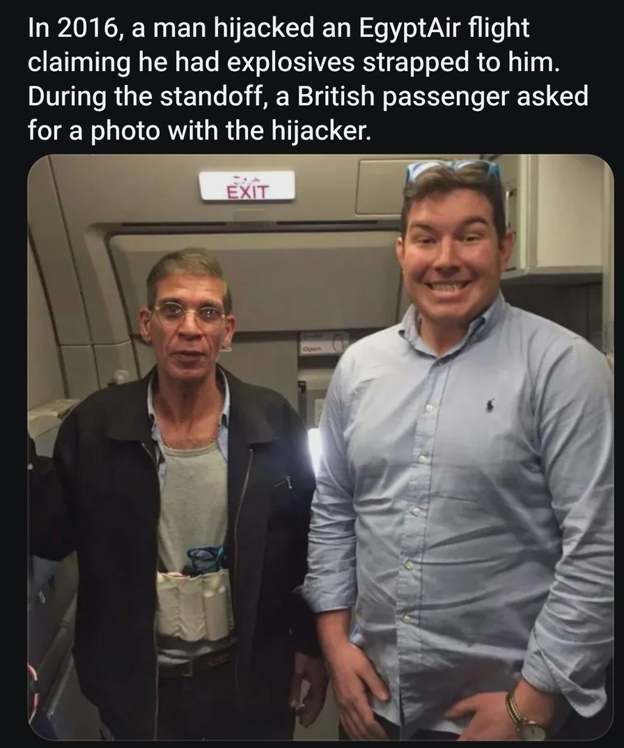 British man asks hijacker for a selfie - meme