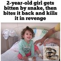 Two years old toddler bites snake back
