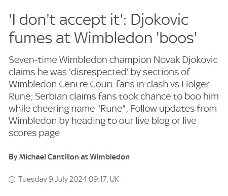Djokovic booed at Wimbledon - meme