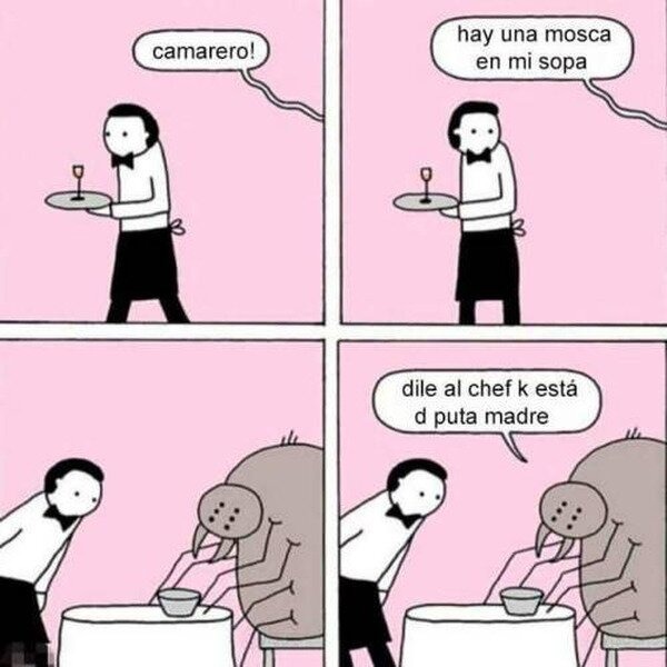Camarero hay una mosca en mi sopa - meme