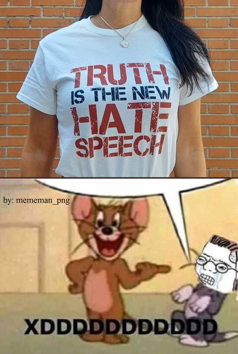 Traducción: "La verdad es el nuevo discurso de odio" PD: Tremendo llorica el que hizo la remera. - meme
