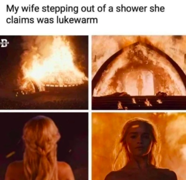 Wife's lukewarm shower - meme