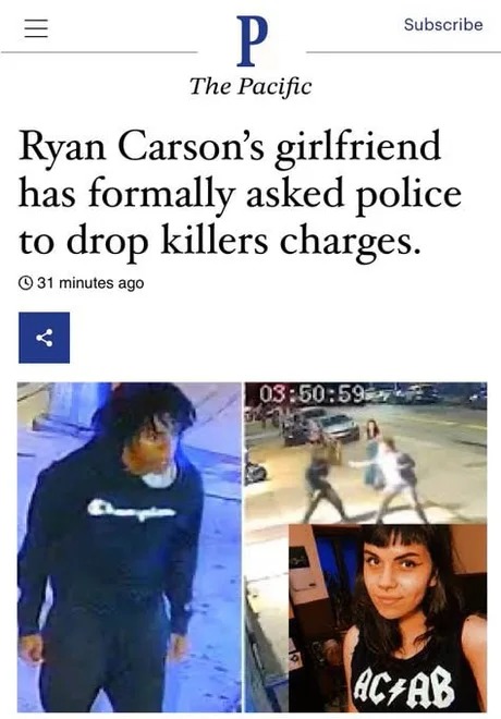 Ryan Carson's girlfriend asked police to drop charges wtf - meme