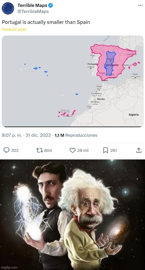 Portugal es de hecho más pequeño que España - meme