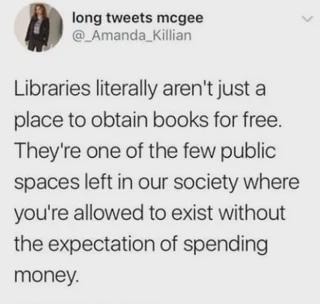 Libraries: the last place you can just exist for free - meme