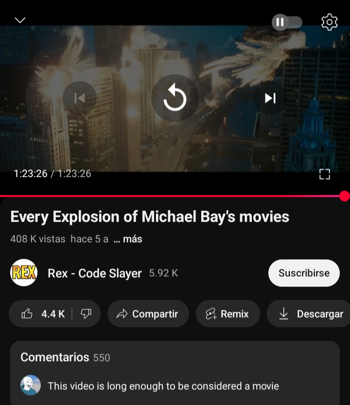 Traducción del comentario: Este video es lo suficientemente largo para ser considerado una película - meme