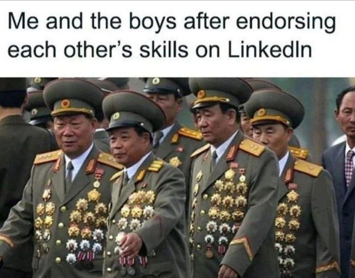 Me and the boys endorsing each other like it's LinkedIn gang - meme