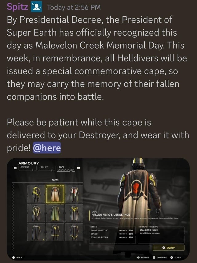 Helldivers get a cape to honor fallen bros. This is the way - meme