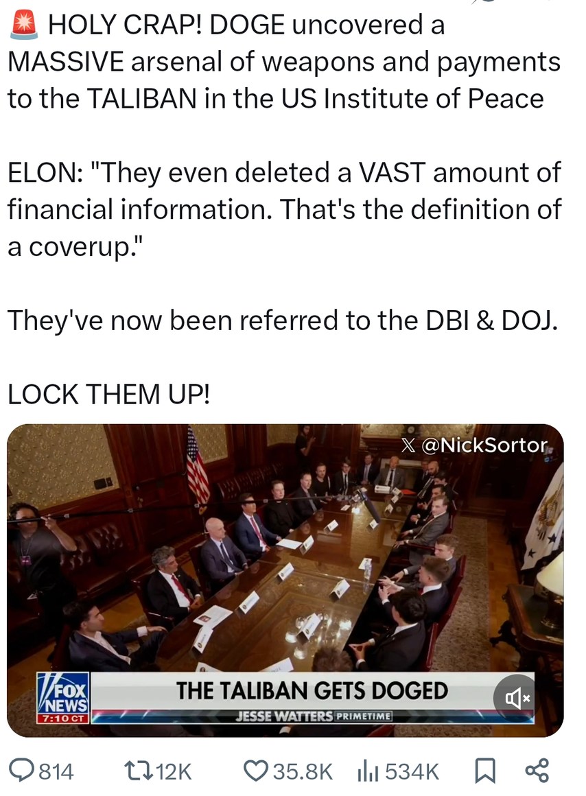 DOGE found Taliban payments and a weapons stash in the US? - meme