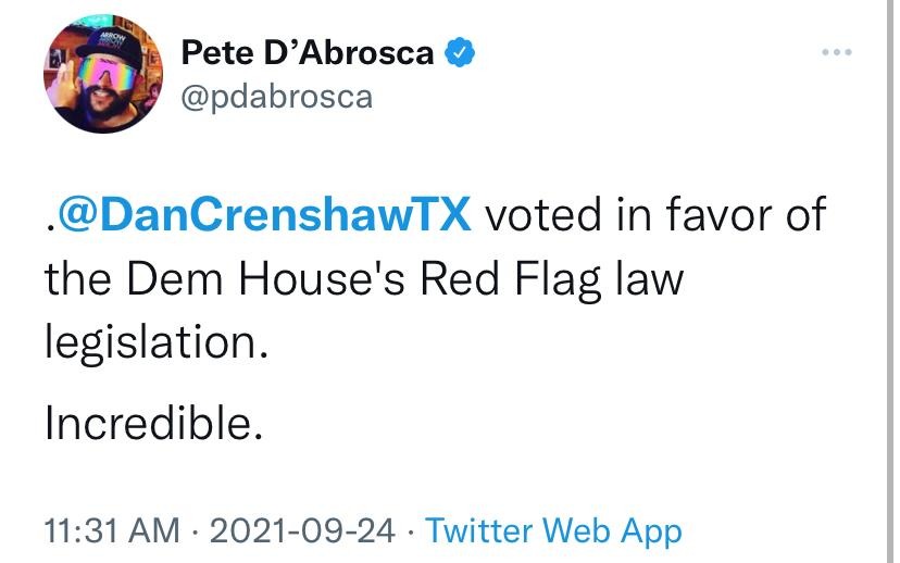 Dan "feed me all the dicks" Crenshaw just voted in favor of the Dem House's Red Flag law legislation. - meme