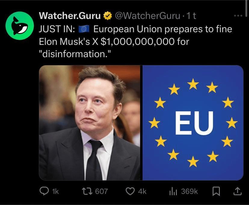 EU to Elon: pay $1B for disinformation - meme