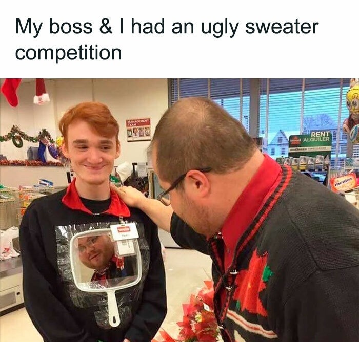 That sweater must be toasty because that is a nice burn - meme
