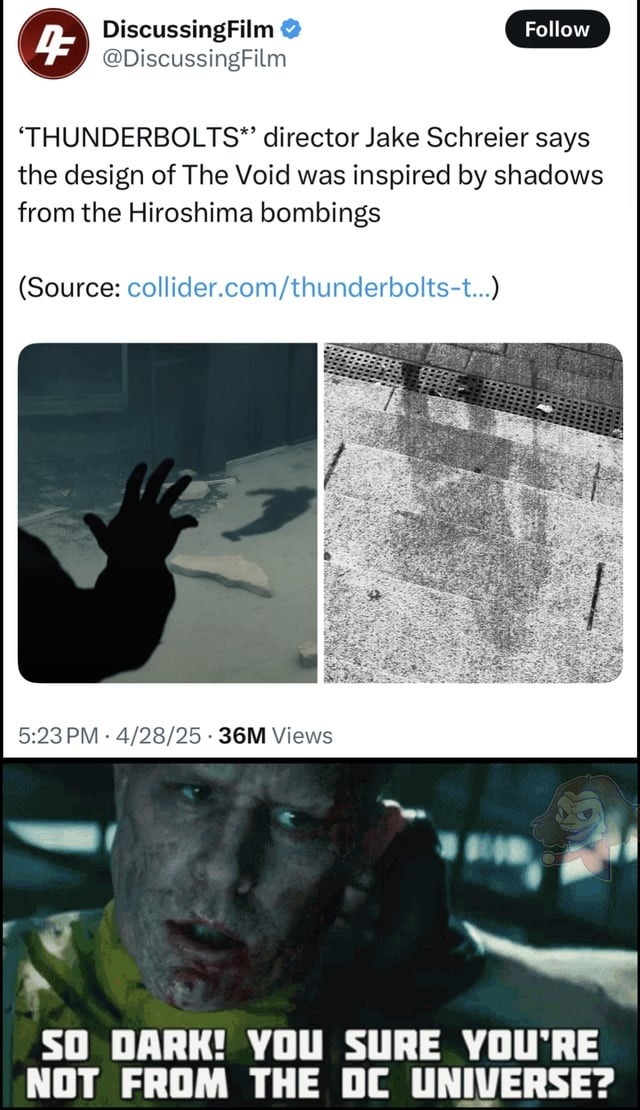 Thunderbolts director out here channeling pure DC darkness - meme