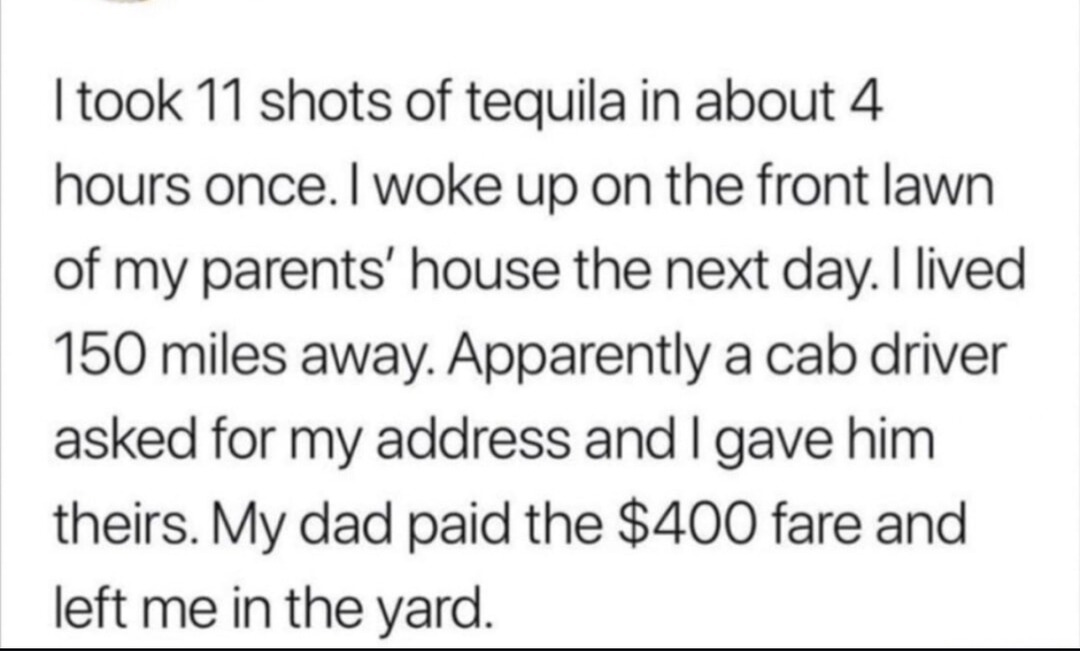 Took 11 shots, woke up in a different city like it’s Skyrim - meme