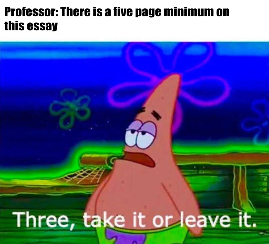 ✓ One essay down. Five more to go! meme