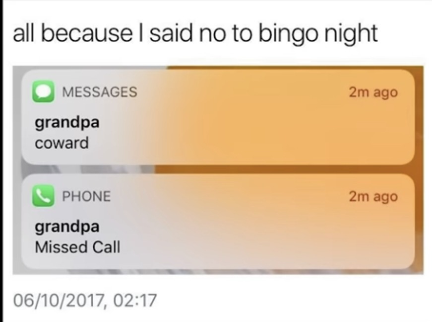 funny bingo with grandpa meme