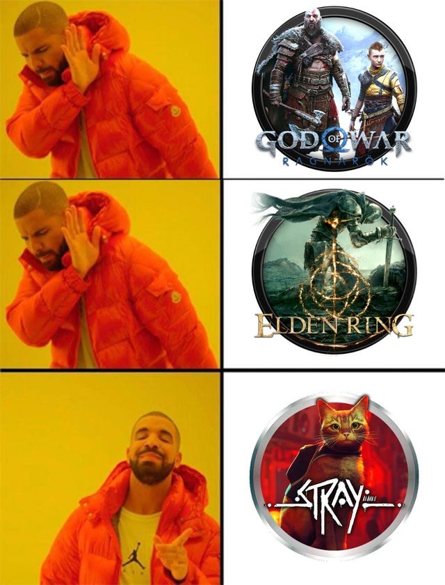 God of War, Elden Ring and Stray - meme