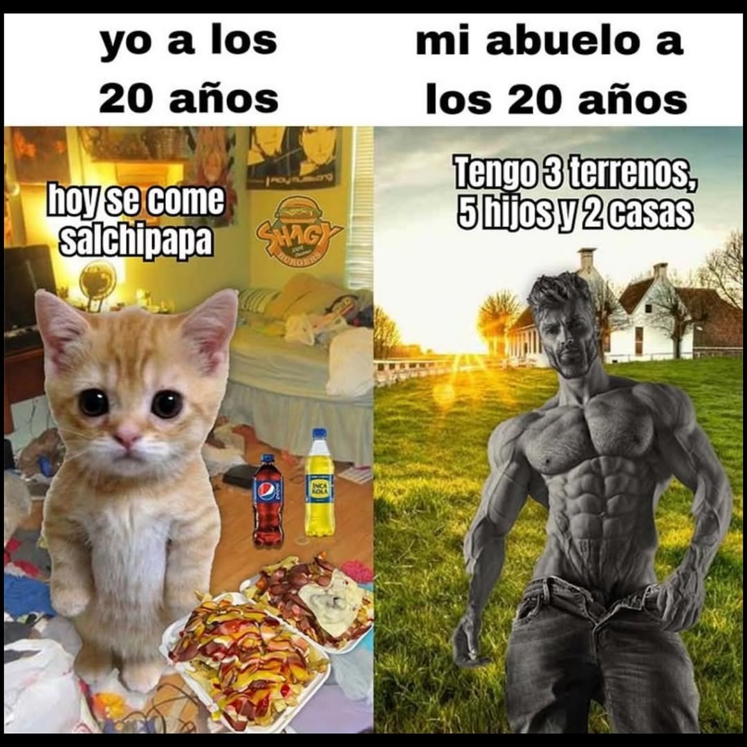 Mi abuelo a los 20 con tierras, yo a los 20 sin saldo - meme