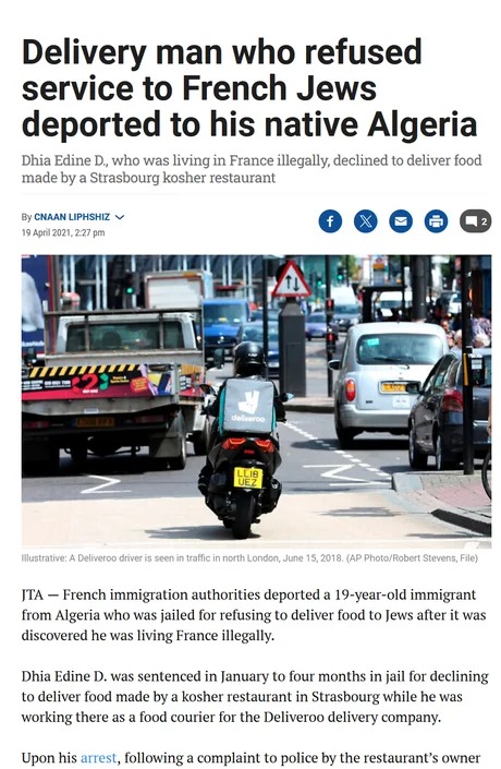 Delivery man who refused service to French Jews deported to Algeria - meme