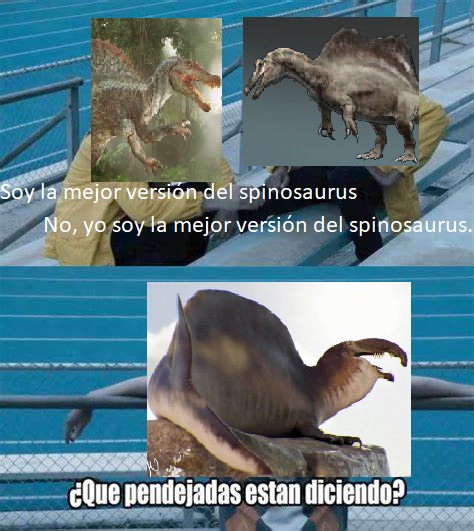 El spinofaarus, si, asi se llama esta representacion del spinosaurus, no es una version seria, si no una broma, ya que como spinosaurus cambiaba cada segundo de forma, unas personas decidieron hacer esta forma de manera parodia con los restos que se tenia - meme