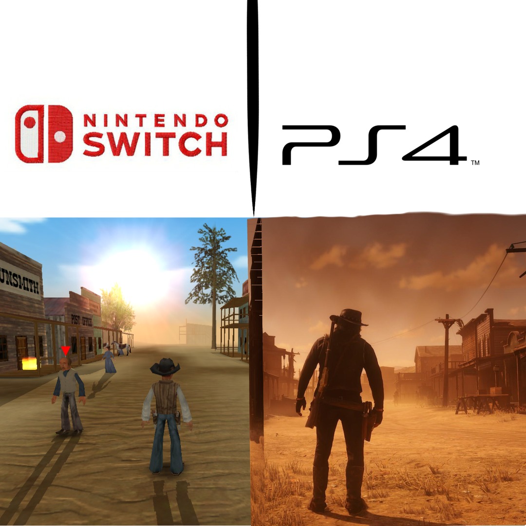 Que genial está el red dead redemption 2 para switch (el juego de la izquierda se llama guns and spurs y está para celulares y PC) - meme