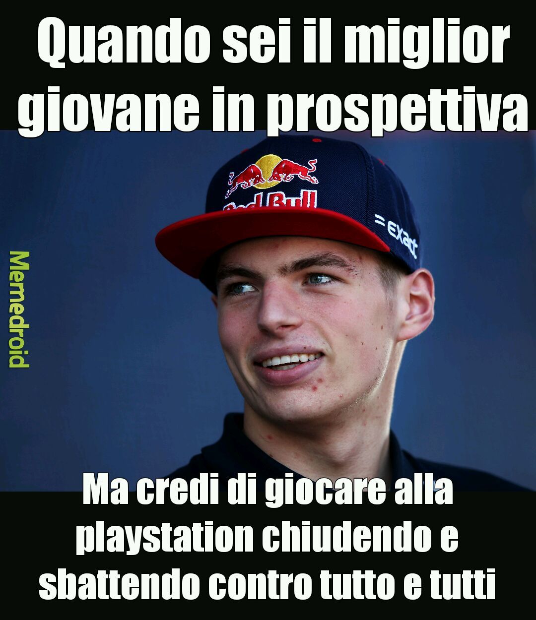 Max Verstappen, pilota di formula 1, il più giovane vincitore di un gran premio - meme